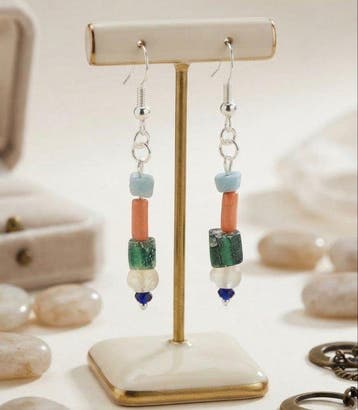Oud-Romeins Zilver Hangoorbellen - Rood koraal / getint glas