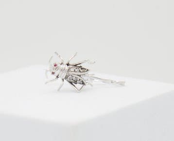 Broche - 12 kt. Witgoud Robijn - Diamant