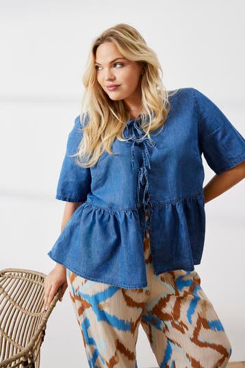ONLY blouse denimlook striksluiting Maat:, Kleding | Dames, Blouses en Tunieken, Verzenden, Nieuw, Overige kleuren
