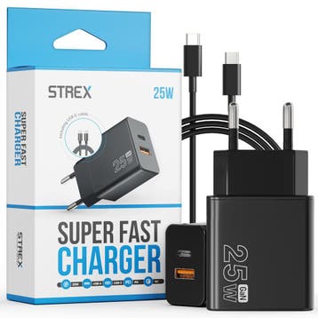 Strex USB Oplader 25W - Snellader met USB-A & USB-C - GaN -, Verzenden, Nieuw