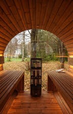 Barrelsauna panorama thermohout barrel sauna prefab geleverd, Nieuw, Fins of Traditioneel, Complete sauna