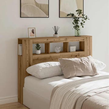 vidaXL Hoofdeinde met LED 140x18,5x103,5 cm hout artisanaal, Verzenden, Nieuw, Bruin, Hout