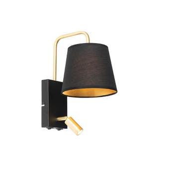 Moderne wandlamp zwart en goud met leeslamp - Renier, Verzenden, Nieuw, Kunststof