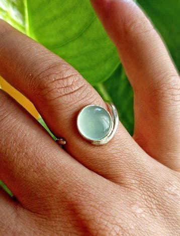 Ambachtelijke ring Chloe van 925 zilver met aquamarijn,