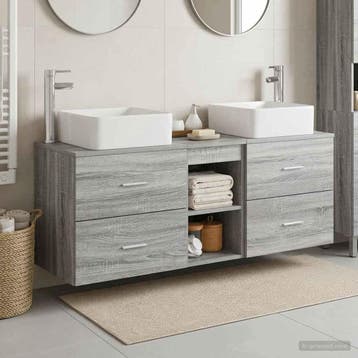 vidaXL Badkamerkastenset 3 st Grijs Sonoma 129 x 41 x 80 cm, Verzenden, Nieuw