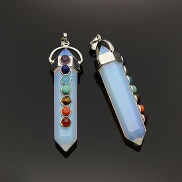 1 x Glas Hanger Opalite met mix chakra edelsteentjes 58mm..., Ophalen of Verzenden, Nieuw, Bedel