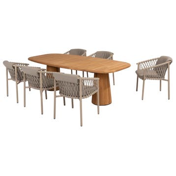 Capri Allora dining tuinset 240x110xH75 cm 7 delig teak, Ophalen of Verzenden, Nieuw