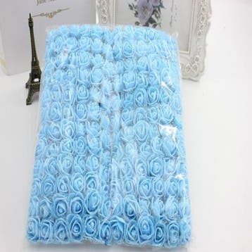 Mini foam roos met tule skyblue blauw 2 cm bulk pak 144, Ophalen of Verzenden, Nieuw