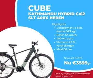 Cube KATHMANDU HYBRID C:62 SLT 400X - van 4799,- voor 3599,-, 47 tot 51 cm, Ophalen of Verzenden, Nieuw, Cube