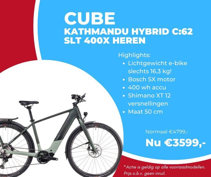 Cube KATHMANDU HYBRID C:62 SLT 400X - van 4799,- voor 3599,-, Fietsen en Brommers, Elektrische fietsen, Nieuw, 47 tot 51 cm, Cube