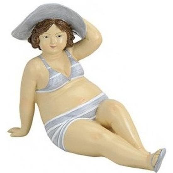 Beeld dikke dame 14 cm in grijs/witte bikini - Beeldjes, Verzamelen, Beelden en Beeldjes, Ophalen of Verzenden