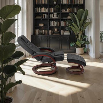 TV-fauteuil met krukje model 2 - zwart/bruin, Verzenden, Nieuw