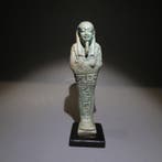 Oud-Egyptisch Faience Prachtige grote Shabti. 11,5 cm hoog.