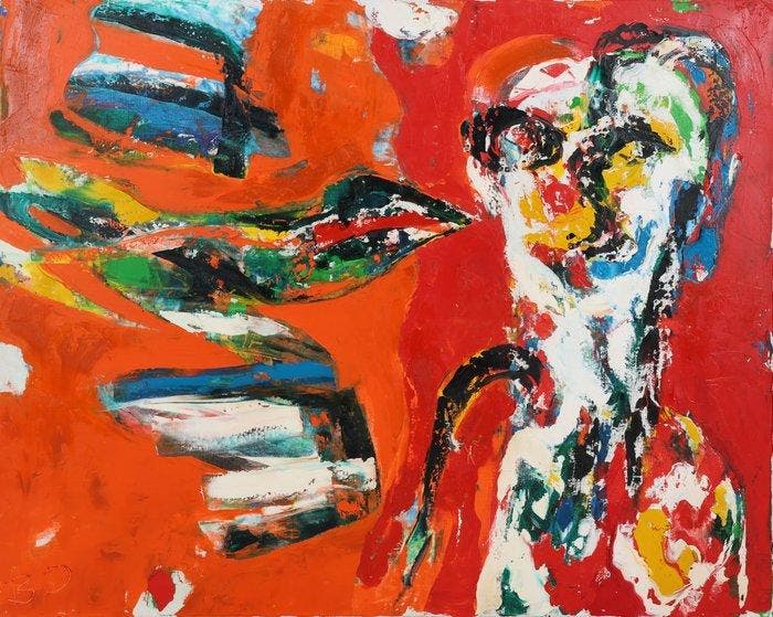 Broer dobbelsteen (1936-2019) - Rood figuur, Antiek en Kunst, Kunst | Schilderijen | Modern
