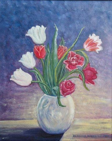 Klaudia Virtala (XX) - Still life with tulips in a vase