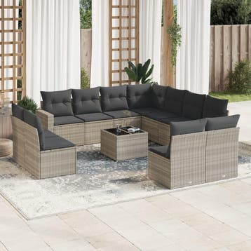 vidaXL 12-delige Loungeset met kussens poly rattan, Verzenden, Nieuw, Loungeset