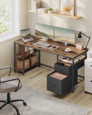 VASAGLE Bureau met 3 Planken en 2 Lades - 160x60x76 cm - Ind, Verzenden, Nieuw