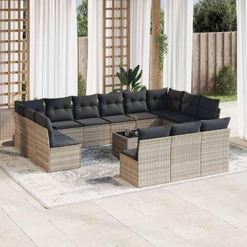 vidaXL 14-delige Loungeset met kussens poly rattan, Verzenden, Nieuw, Loungeset