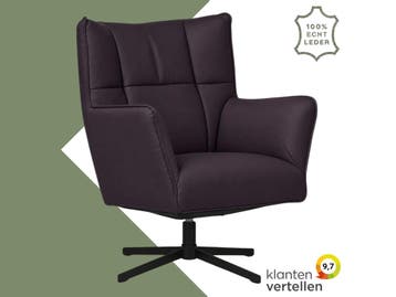 Leren draaifauteuil Lovely - Toledo Merlin (donkerpaars), Nieuw, Ophalen of Verzenden, 75 tot 100 cm, Eigentijds, Modern, Retro, Vintage