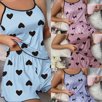 Dames Pyjama Set Hartjesprint - Comfortabele Ice Silk Lounge, Verzenden