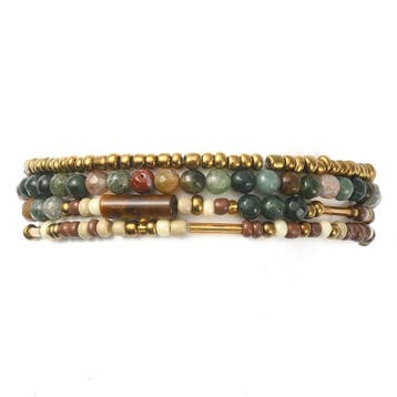 1 x set van 4 edelsteen armbandjes – Indian Agate, Tijger., Ophalen of Verzenden, Nieuw, Kraal