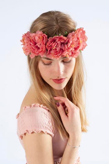Bloemenkrans Haar Pioenrozen Roze Oudroze Bloemen Haarband D, Ophalen of Verzenden, Nieuw, Carnaval, Accessoires