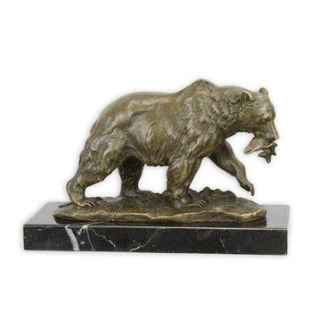 sculptuur, Powerful Bronze Sculpture of a Grizzly Bear –