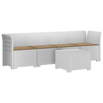 vidaXL 4-Persoons Tuin Sofa met Kussens Rieten Look PP Wit, Verzenden, Nieuw
