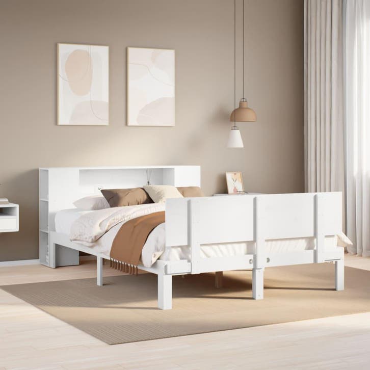 vidaXL Bed met boekenkast zonder matras grenenhout wit, Huis en Inrichting, Slaapkamer | Bedden, 120 cm, 200 cm, Wit, Twijfelaar