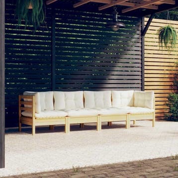 vidaXL 4-delige Loungeset met crèmekleurige kussens massief, Verzenden, Nieuw, Loungeset
