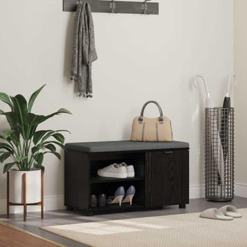 vidaXL Halbank met kussen met plank Zwarte Eik 80 x 38 x 46, Verzenden, Nieuw