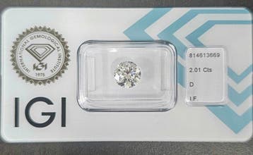 1 pcs Diamant (Natuurlijk) - 2.01 ct - Rond - D (kleurloos), Nieuw
