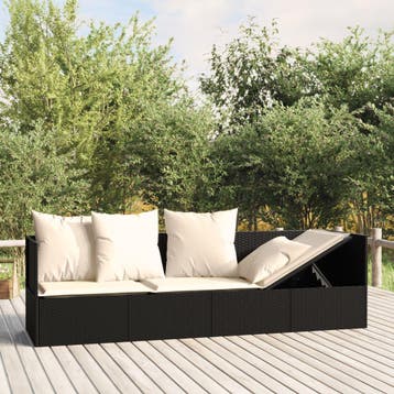 vidaXL Loungebed met kussens poly rattan zwart, Verzenden, Nieuw