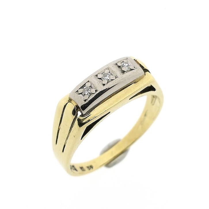 Gouden bicolor ring met diamant 0,03 ct., Sieraden, Tassen en Uiterlijk, Ringen, Dame, Met edelsteen, Overige kleuren, 18 tot 19