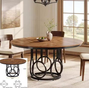 Ronde Eettafel 120 cm – Rustiek Wit en Bruin voor 4–6 Pers, Huis en Inrichting, Tafels | Eettafels, Verzenden, Nieuw