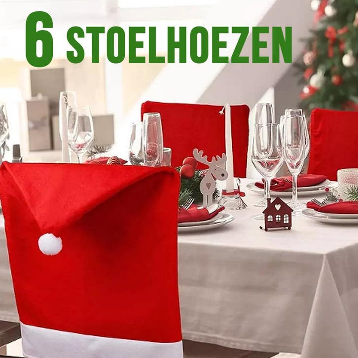 6 stuks Kerst Stoelhoezen - Rood/Wit, Diversen, Kerst, Nieuw, Verzenden
