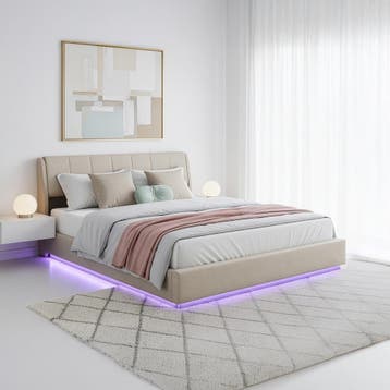 Tweepersoonsbed Tröstiar met LED 180x200 cm beige [en.casa], Verzenden, Nieuw