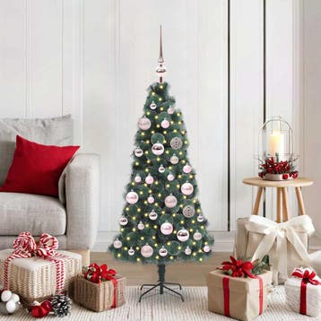 vidaXL Kunstmatige voorverlichte kerstboom met bollen set, Verzenden, Nieuw