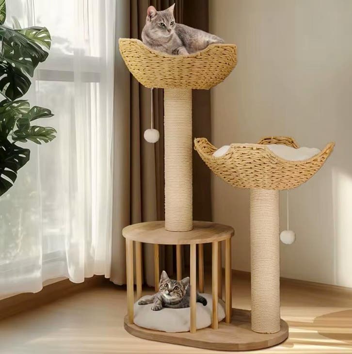 Premium Design 3-laags Krabpaal – Katten Toren van Hout, Dieren en Toebehoren, Krabmeubelen, Krabpaal, Nieuw, Verzenden