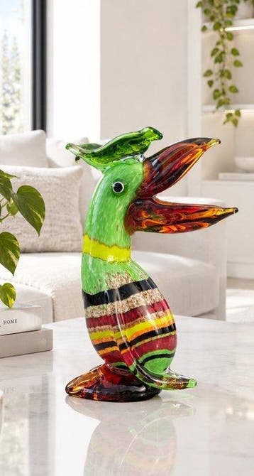 sculptuur, vrolijke pelikaan - 34.5 cm - muranostijl