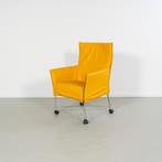 8x  Montis Charly Fauteuil Okergeel Leer - Grijs/Wiel, Ophalen, Gebruikt, Minder dan 75 cm, Leer