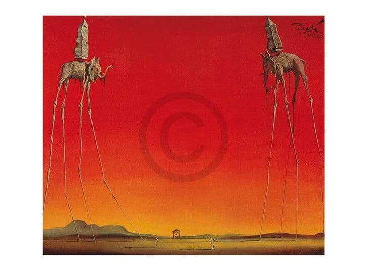 Kunstdruk Salvador Dali - Les Elephants 80x60cm, Huis en Inrichting, Woonaccessoires | Schilderijen, Tekeningen en Foto's, Nieuw