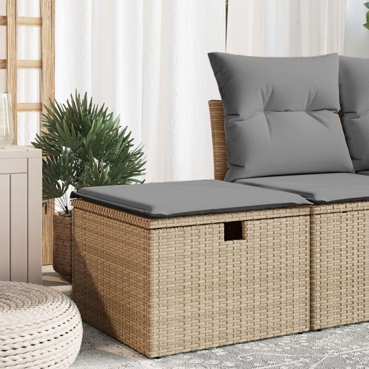vidaXL Tuinkruk met kussen 55x55x37 cm poly rattan beige, Tuin en Terras, Tuinsets en Loungesets, Nieuw, Rotan, Verzenden
