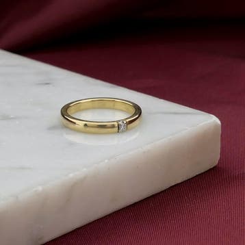Gouden (trouw)ring met diamant; 0,035 ct., Sieraden, Tassen en Uiterlijk, Ringen, Gebruikt, Ophalen of Verzenden, Kleiner dan 17