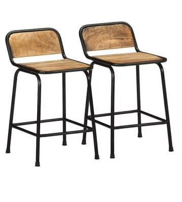 Set van 2 Mangohouten Barkrukken – Massief Hout en Metalen, Verzenden, Nieuw