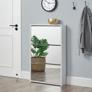 Schoenenkast met spiegels 3 vouwdeuren 102,5x63x17 cm wit, Verzenden, Nieuw