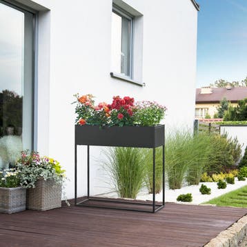 Plantenstandaard Joensuu 80x80x25 cm staal zwart [en.casa], Tuin en Terras, Bloempotten, Verzenden, Nieuw