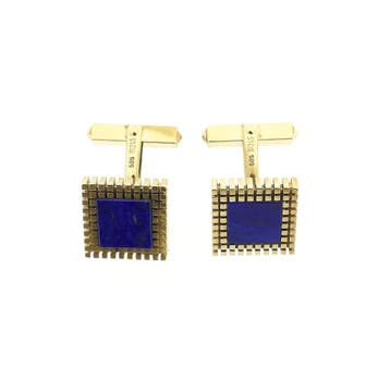 Gouden manchetknopen met Lapis Lazuli, Ophalen of Verzenden, Gebruikt, Goud