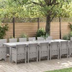 vidaXL Tuin Eetset 15 pcs Lichtgrijs Polt riet, Verzenden, Nieuw, 5 zitplaatsen