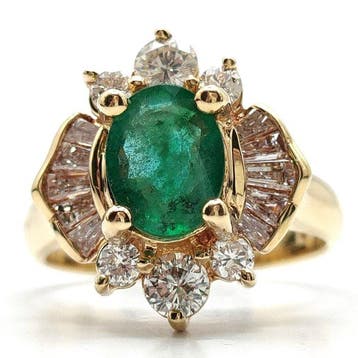 Ring - 18 karaat Geel goud Smaragd - Diamant, Nieuw